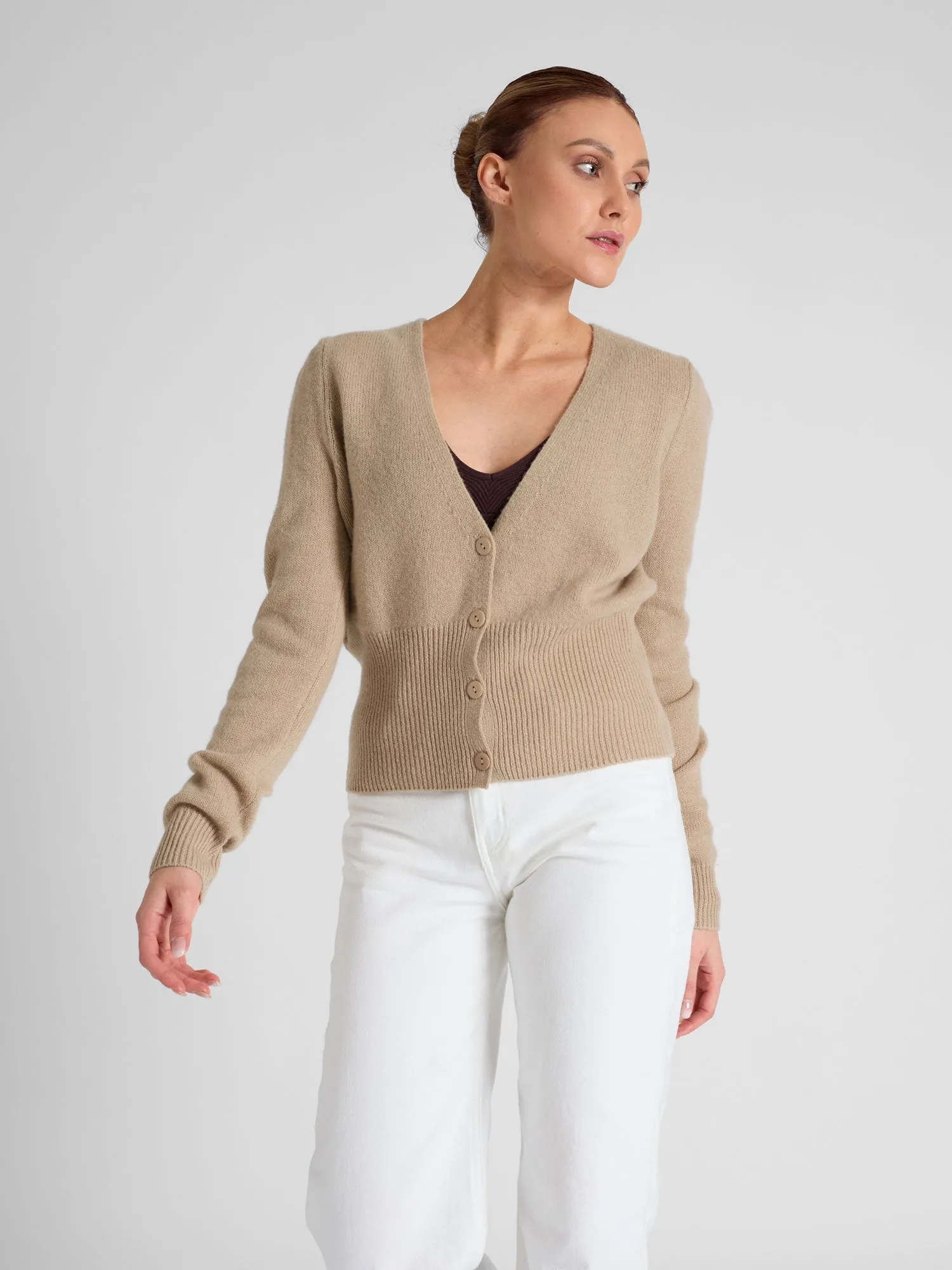 Cashmere cardigan "Grace long" - sand