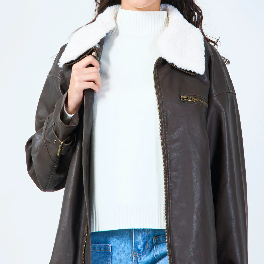 Casual bomber jacket with faux shearling collar wholesale