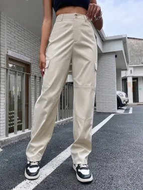 Casual High Waist Flap Pocket Cargo Pants