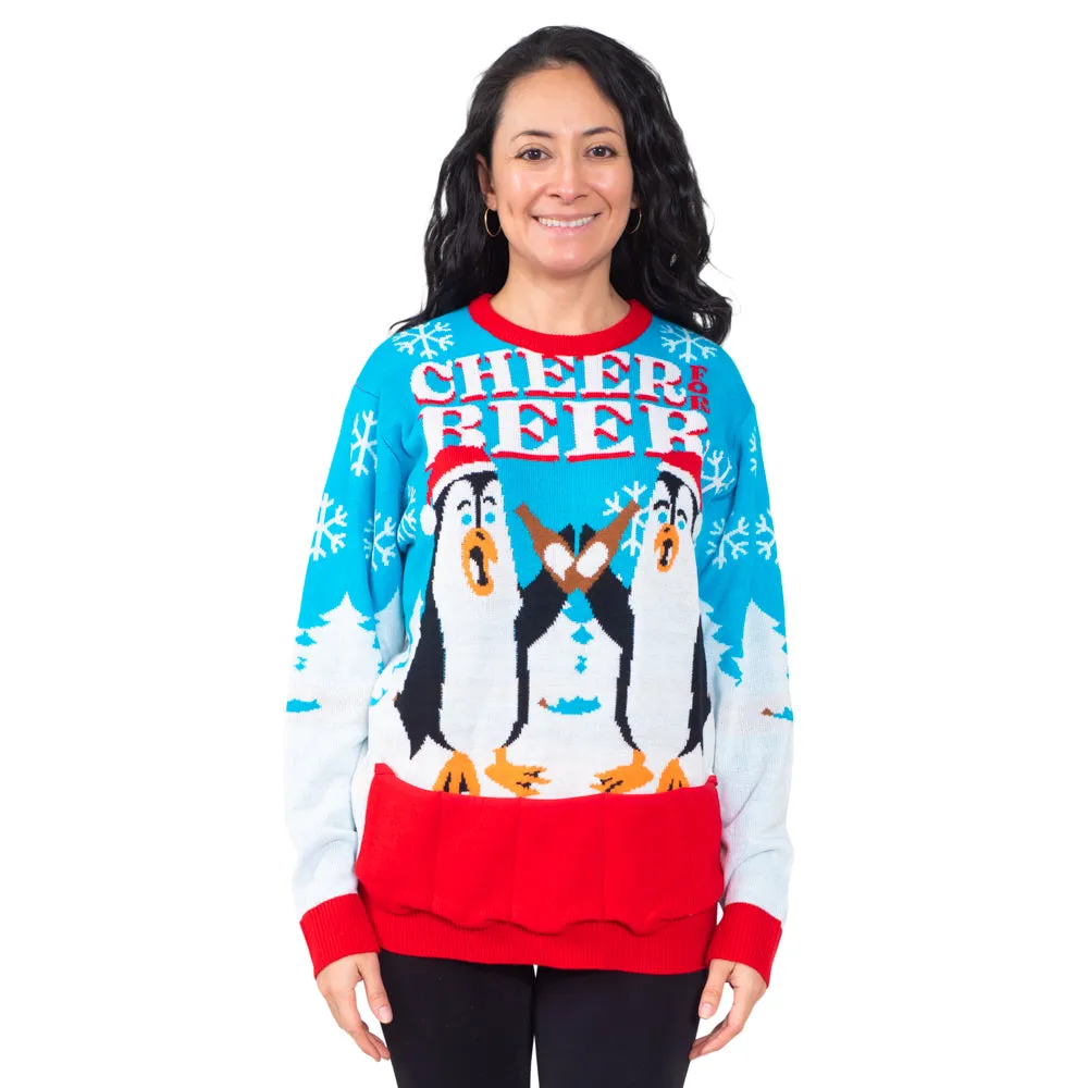 Cheer Beer Penguin Drinking Santa Hat Ugly Christmas Sweater