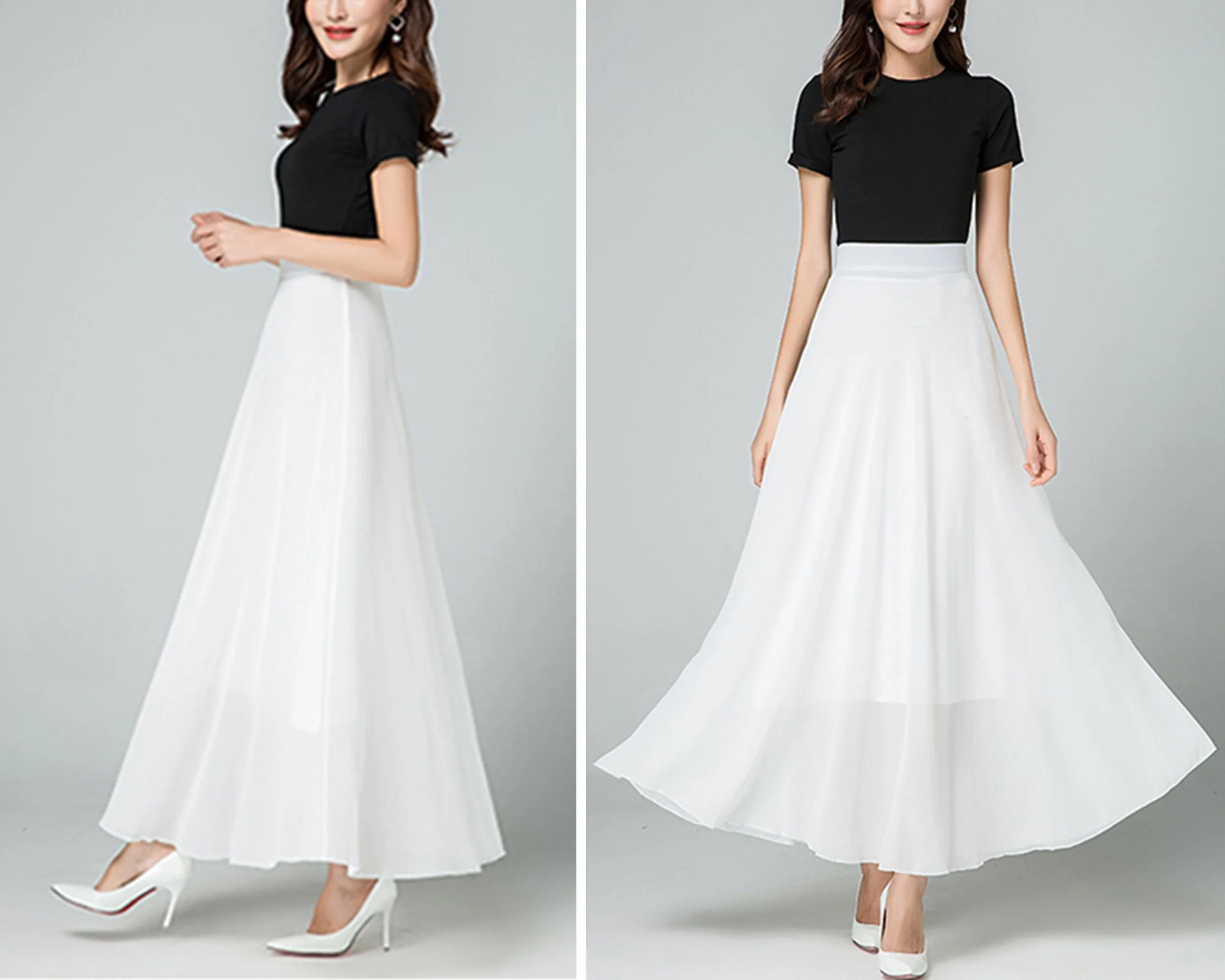 Chiffon Skirt/Maxi Skirt/Long Skirt/A-Line Skirt/Flare Skirt/Dark Blue Skirt/Elastic Waist Skirt L0036