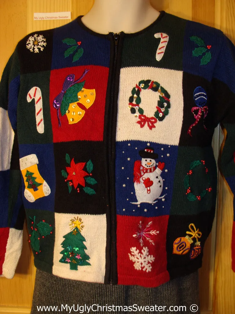 Child (or XXS adult) Tacky Christmas Sweater Party Ugly Sweater with Grid of Festive Fun (f978)