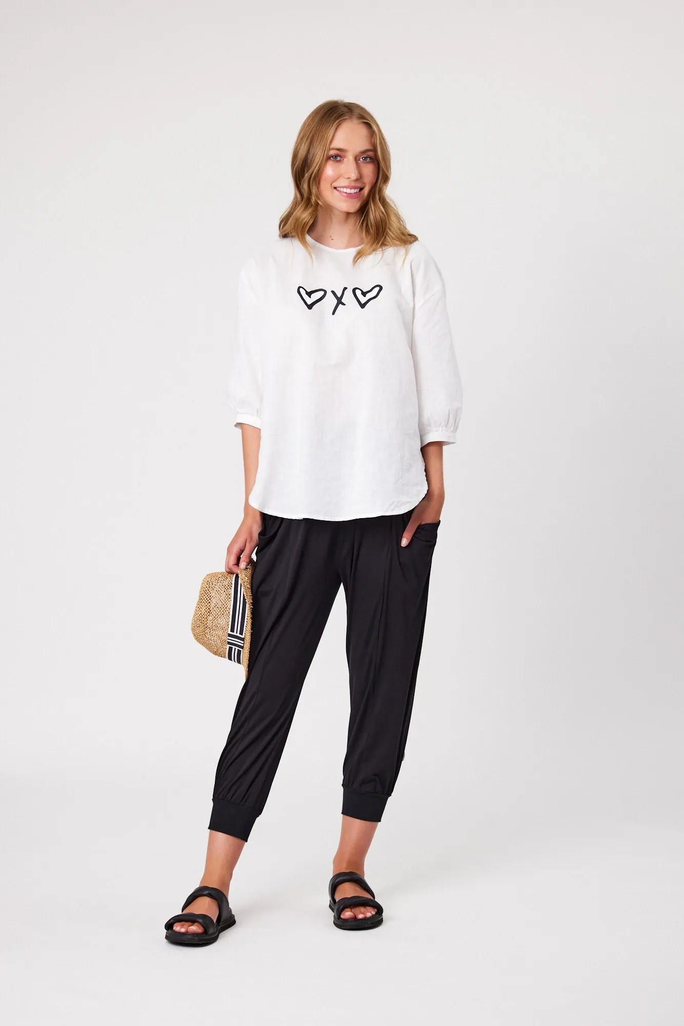 Classified Santorini Linen Blend Top - White heart X