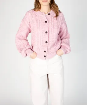 Clover Cropped Aran Cardigan Pale Pink