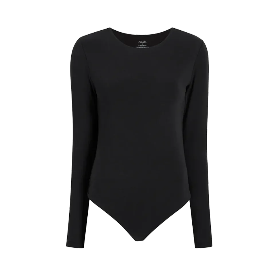 Cotton Stretch Long Sleeve Crewneck Bodysuit | Black