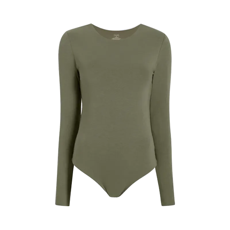 Cotton Stretch Long Sleeve Crewneck Bodysuit | Olive