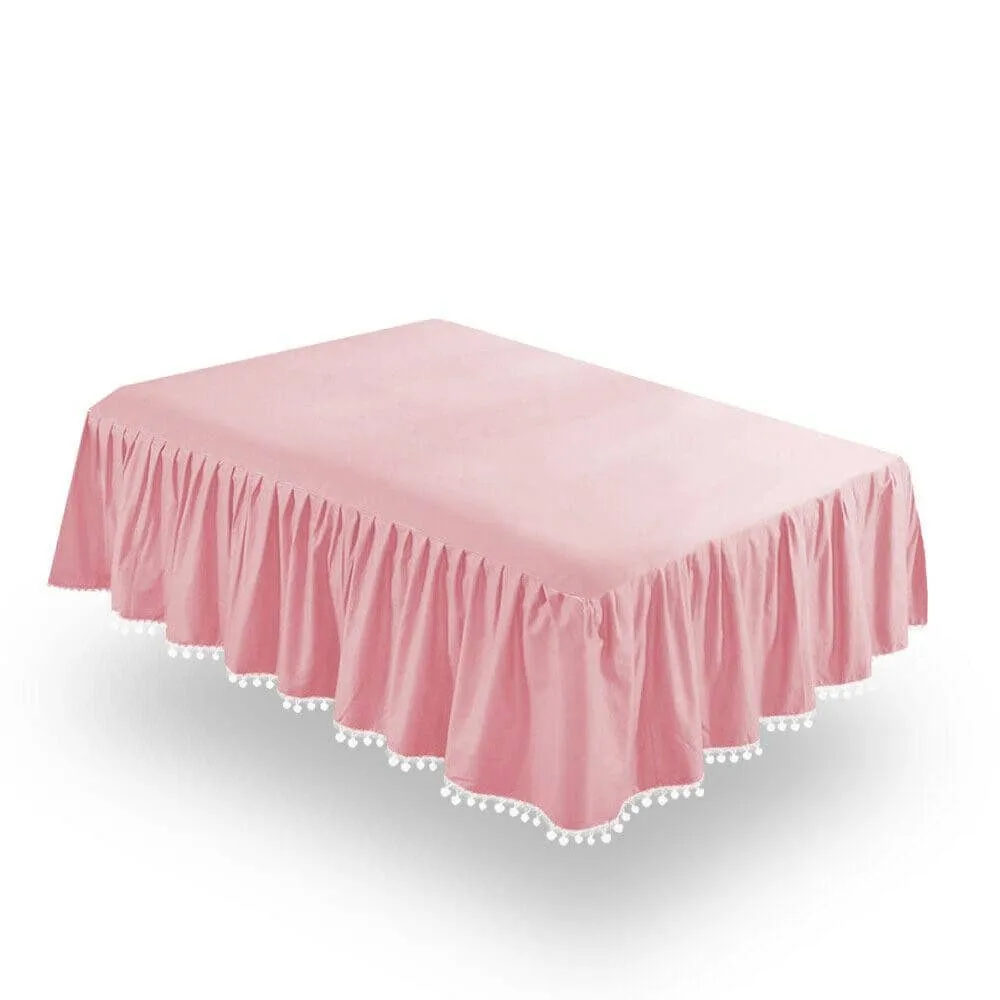 Crib Skirt - Dust Ruffle with Lovely Pompoms, 14" Drop, Pink (for Standard Crib/ Toddler Bed)