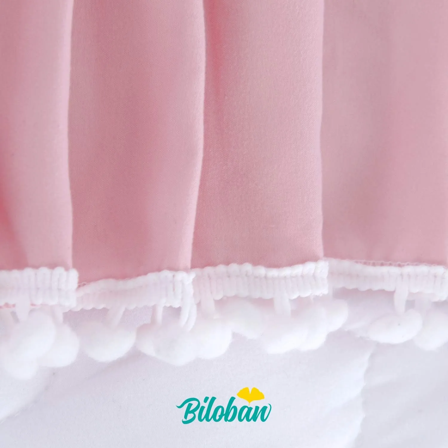 Crib Skirt - Dust Ruffle with Lovely Pompoms, 14" Drop, Pink (for Standard Crib/ Toddler Bed)