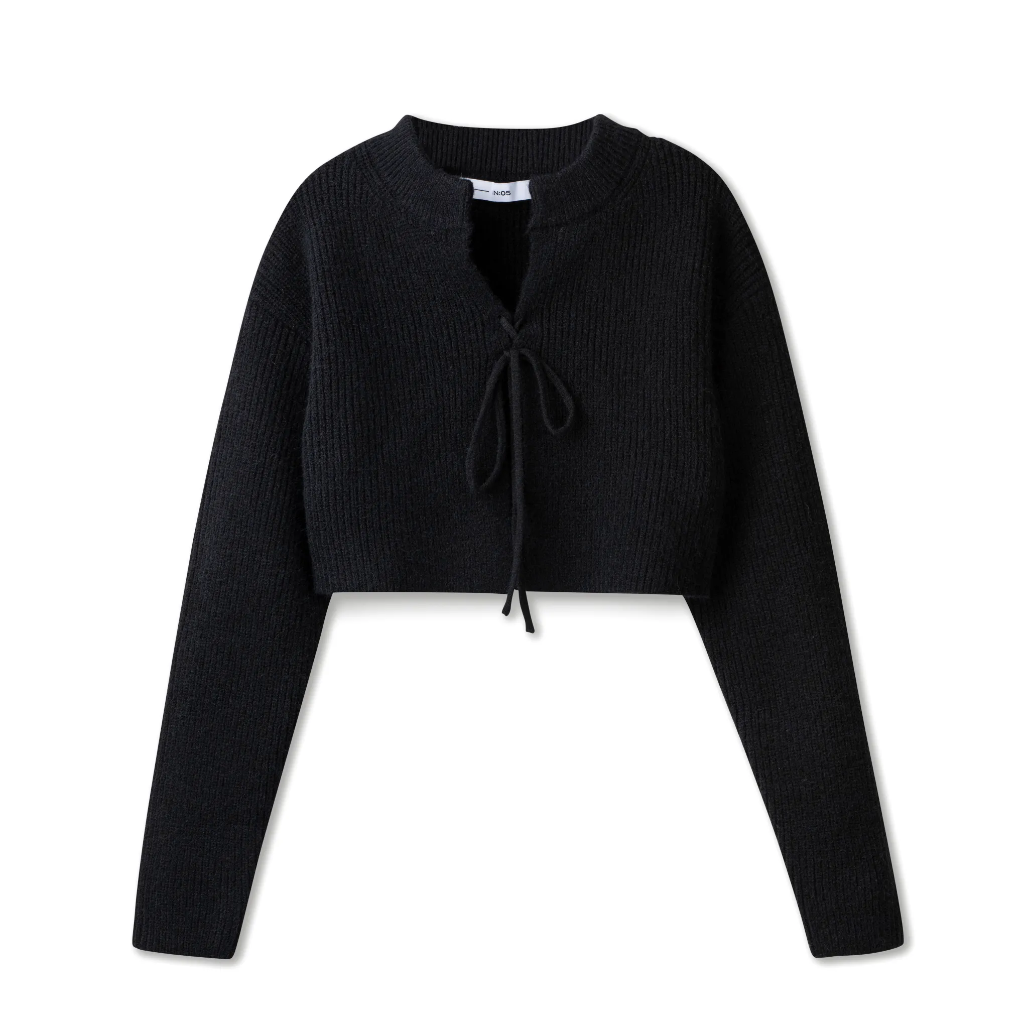 Crop Tie Cardigan IN: Black