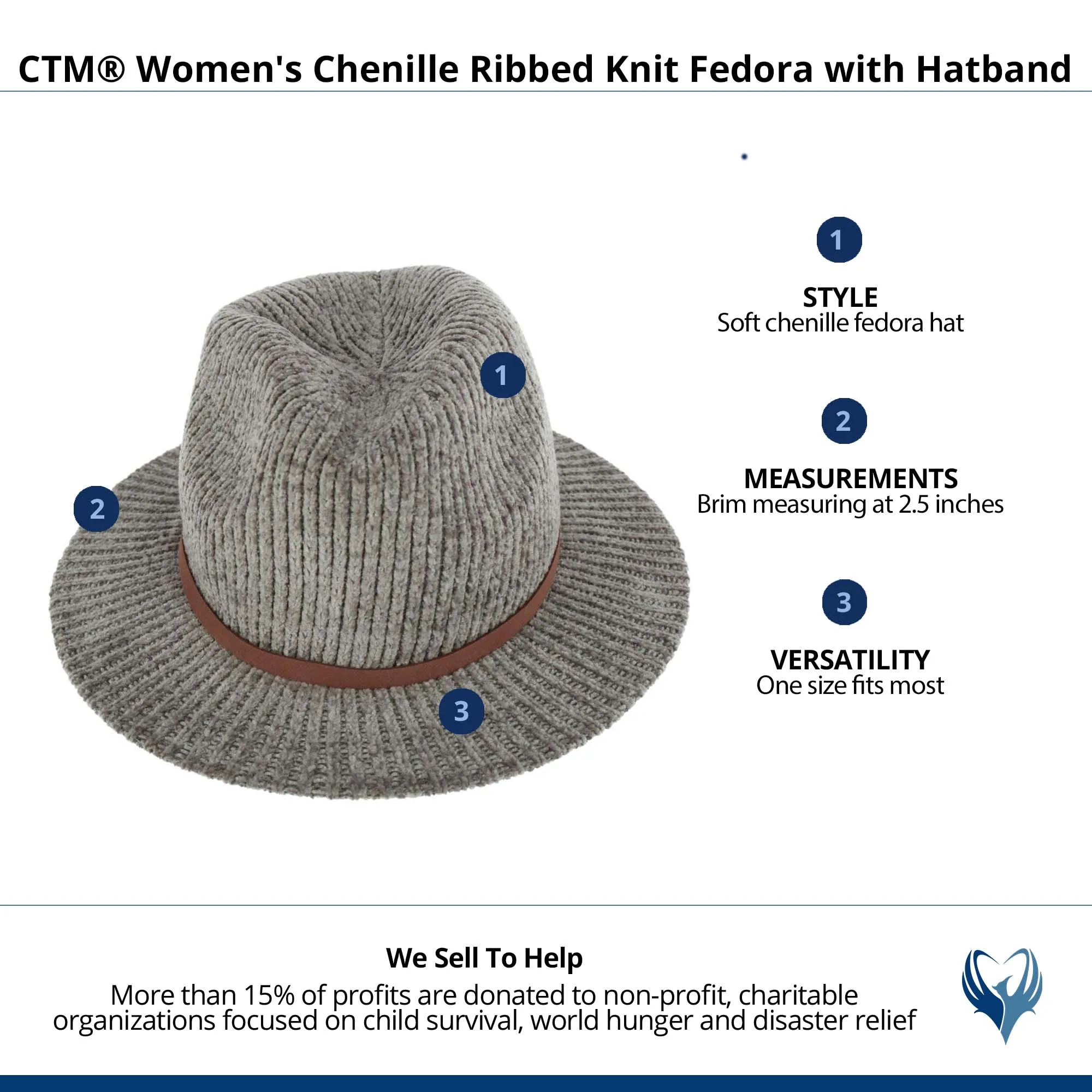 CTM® Women's Chenille Ribbed Knit Fedora with Hatband