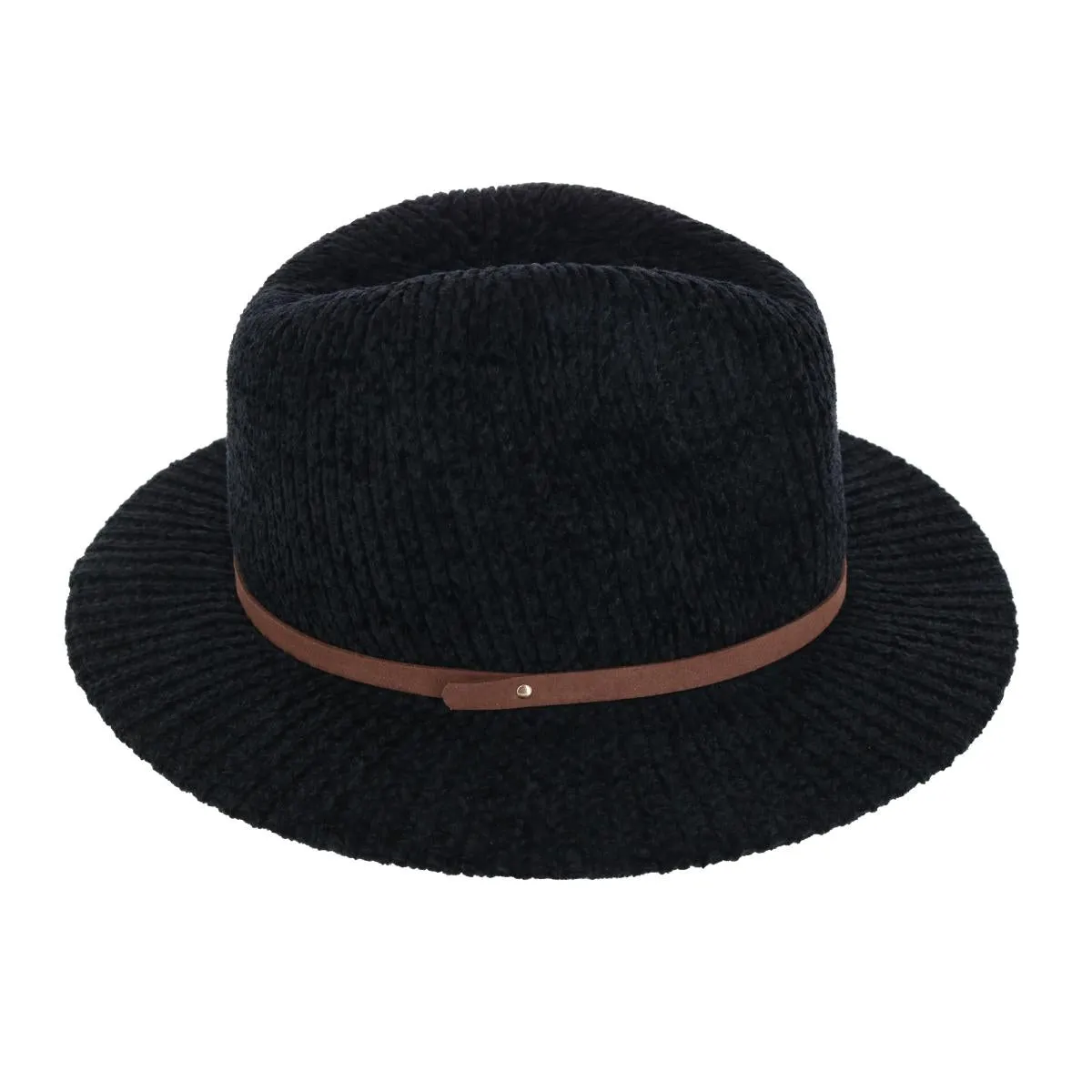 CTM® Women's Chenille Ribbed Knit Fedora with Hatband