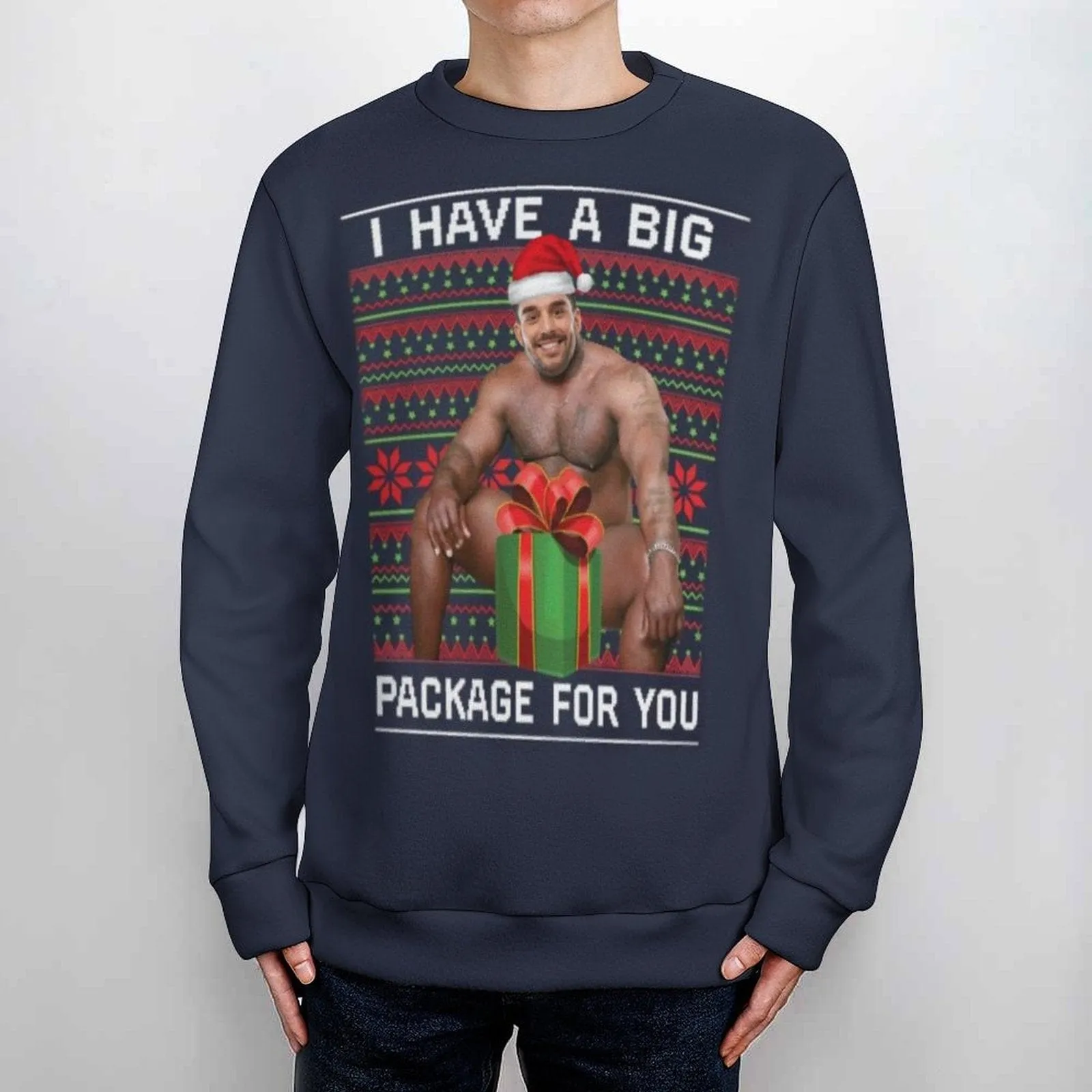 Custom Face Round Neck Sweater for Men Custom Ugly Christmas Sweater With Photo Long Sleeve Lightweight Sweater Tops