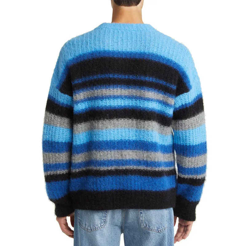 Custom Striped Mohair Knit Crew Neck Pullover Sweater - OEM/ODM Manufacturer