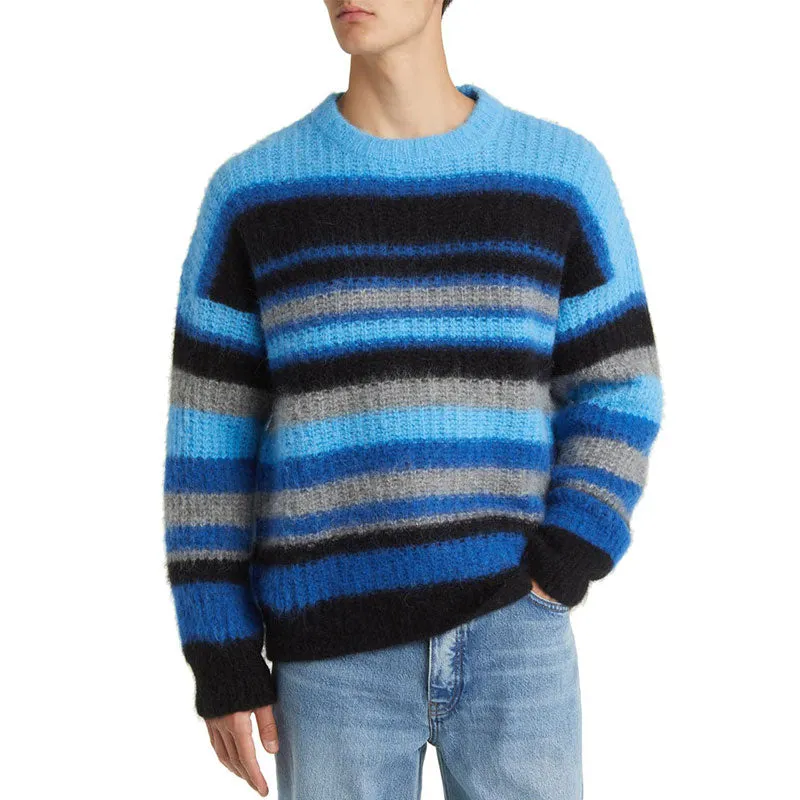 Custom Striped Mohair Knit Crew Neck Pullover Sweater - OEM/ODM Manufacturer