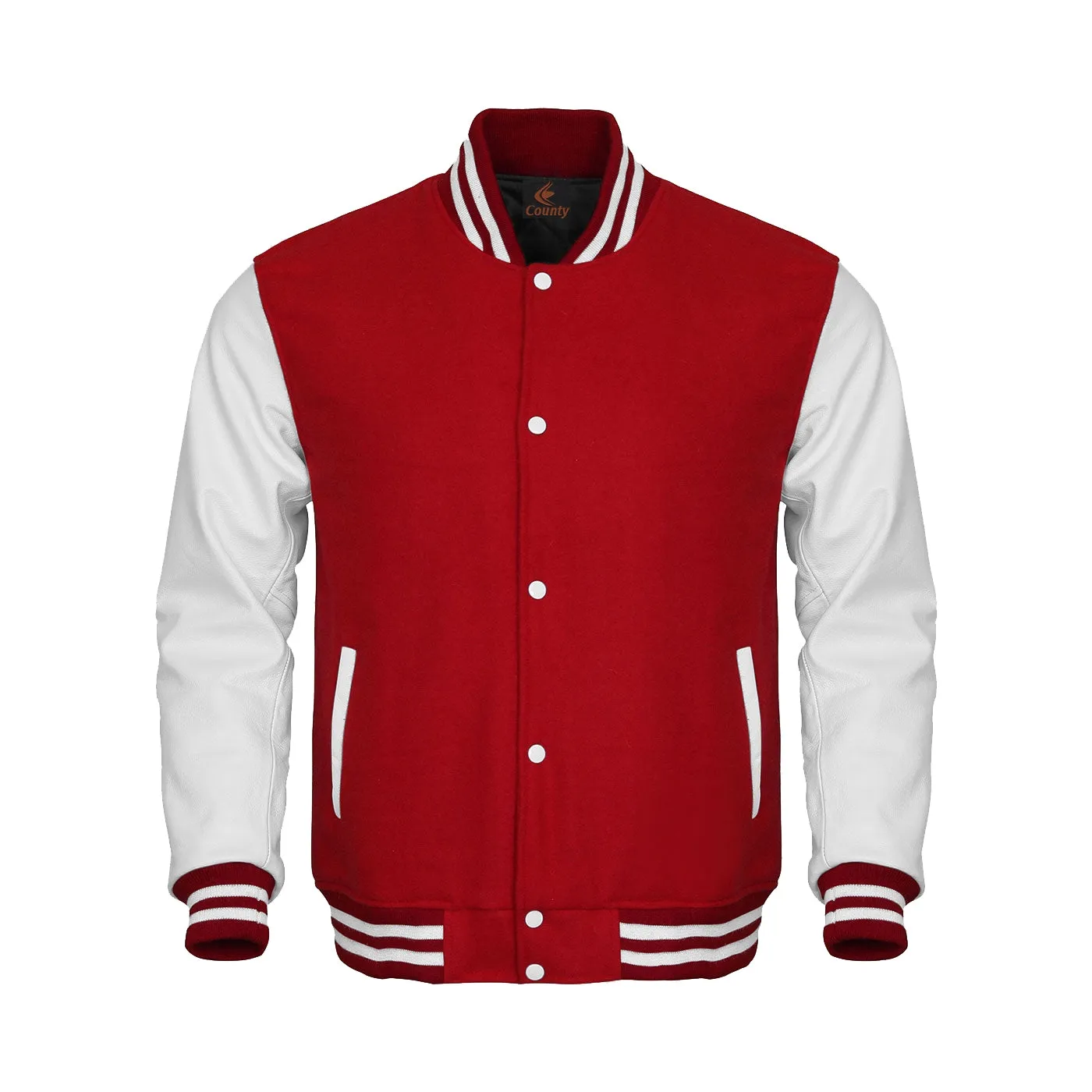 Custom Varsity Jackets Red Body and White Leather Sleeves Varsity Jacket