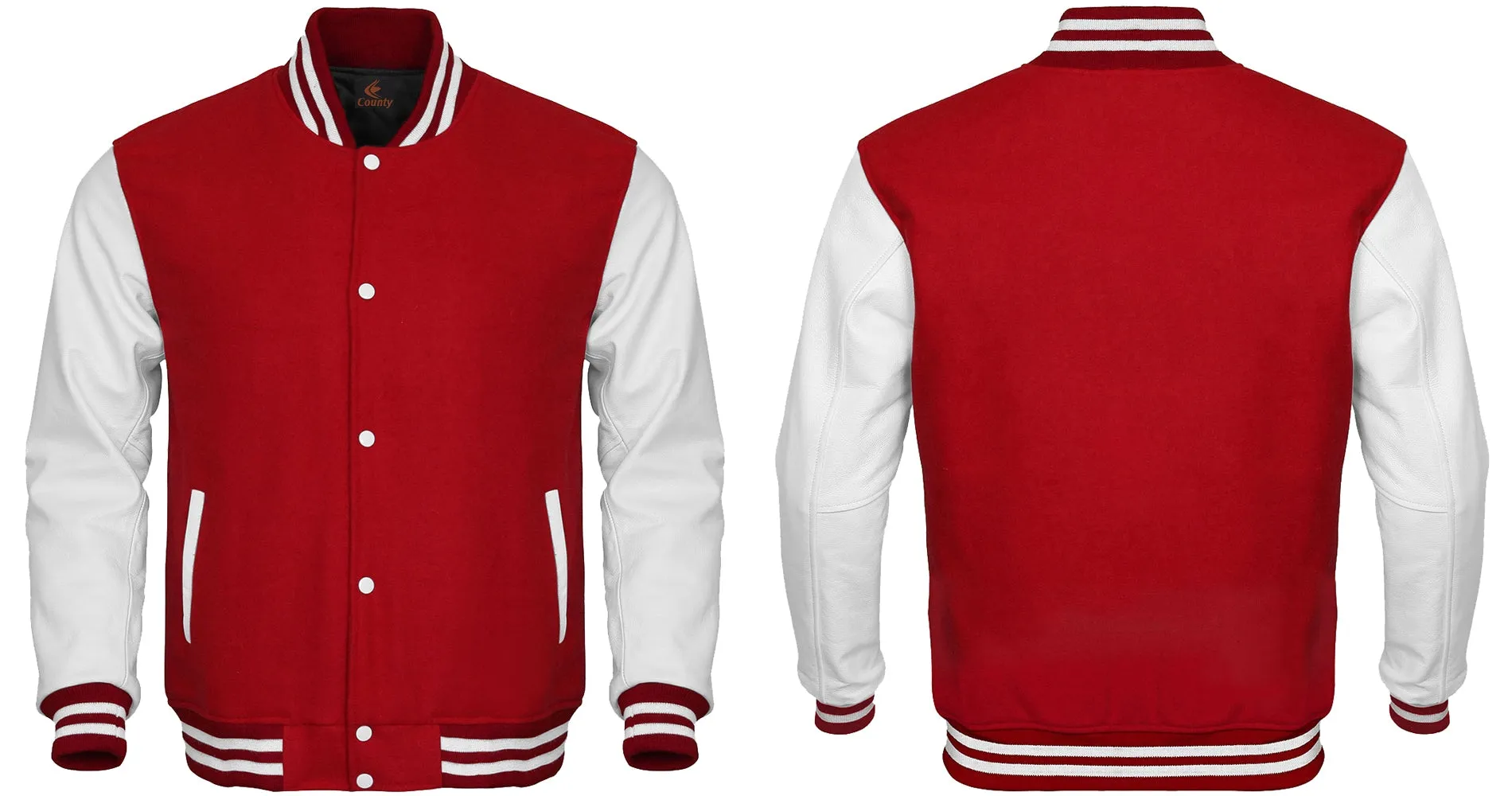 Custom Varsity Jackets Red Body and White Leather Sleeves Varsity Jacket