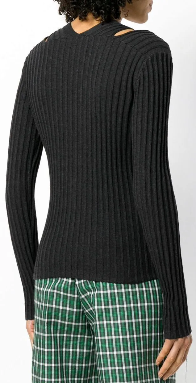 Cut-Out Ribbed Cardigan, Black