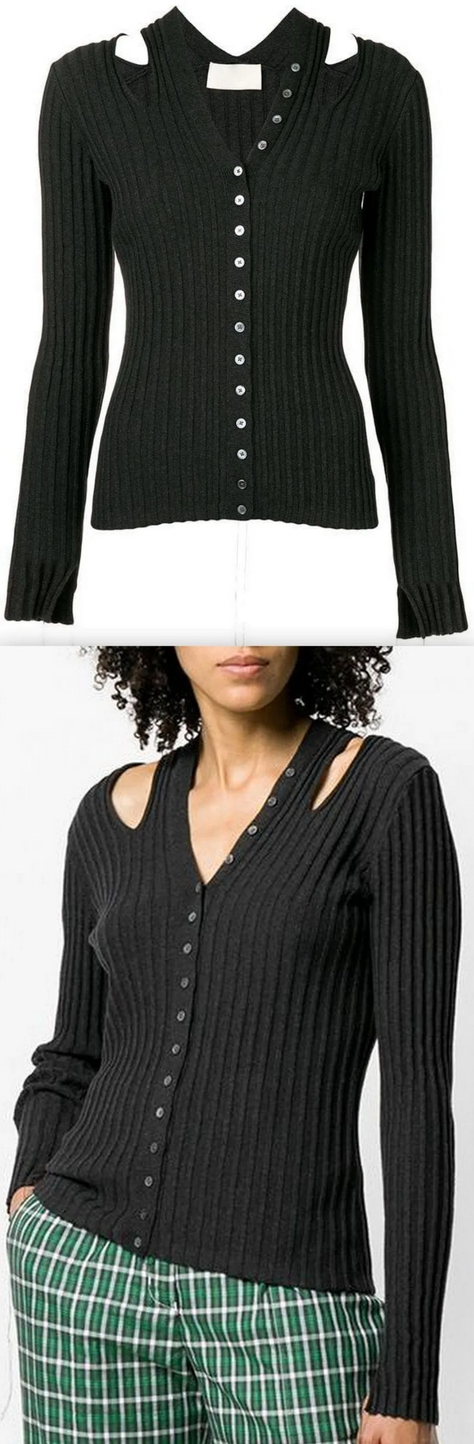 Cut-Out Ribbed Cardigan, Black