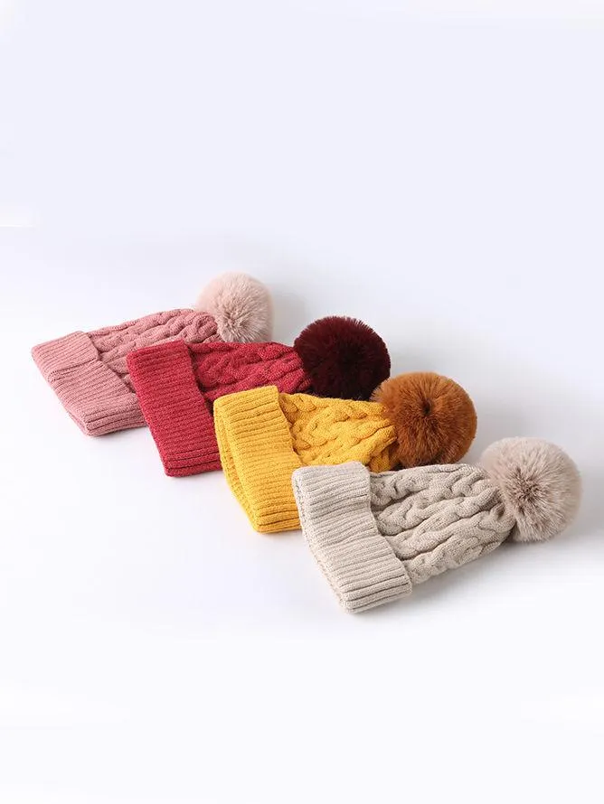 Cute Baby Toddler Kids Single Pompon Cable Knit Beanie Hat