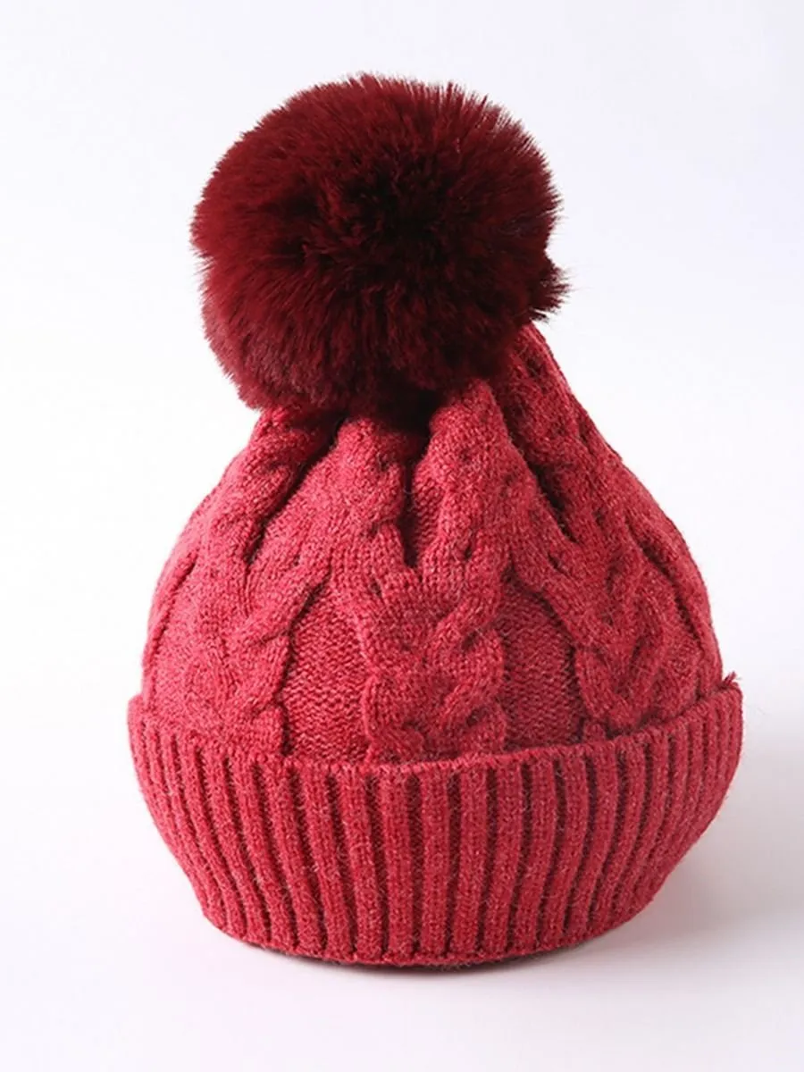 Cute Baby Toddler Kids Single Pompon Cable Knit Beanie Hat