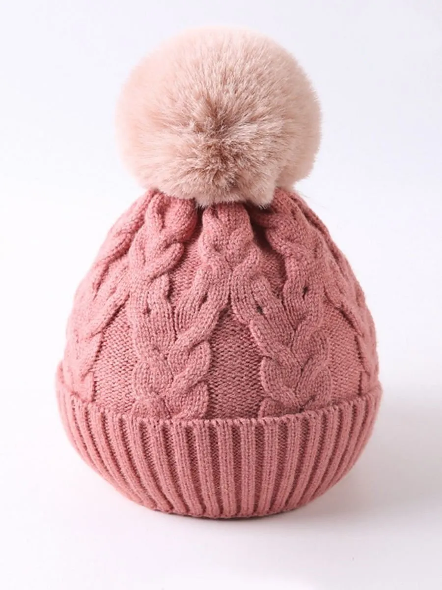 Cute Baby Toddler Kids Single Pompon Cable Knit Beanie Hat