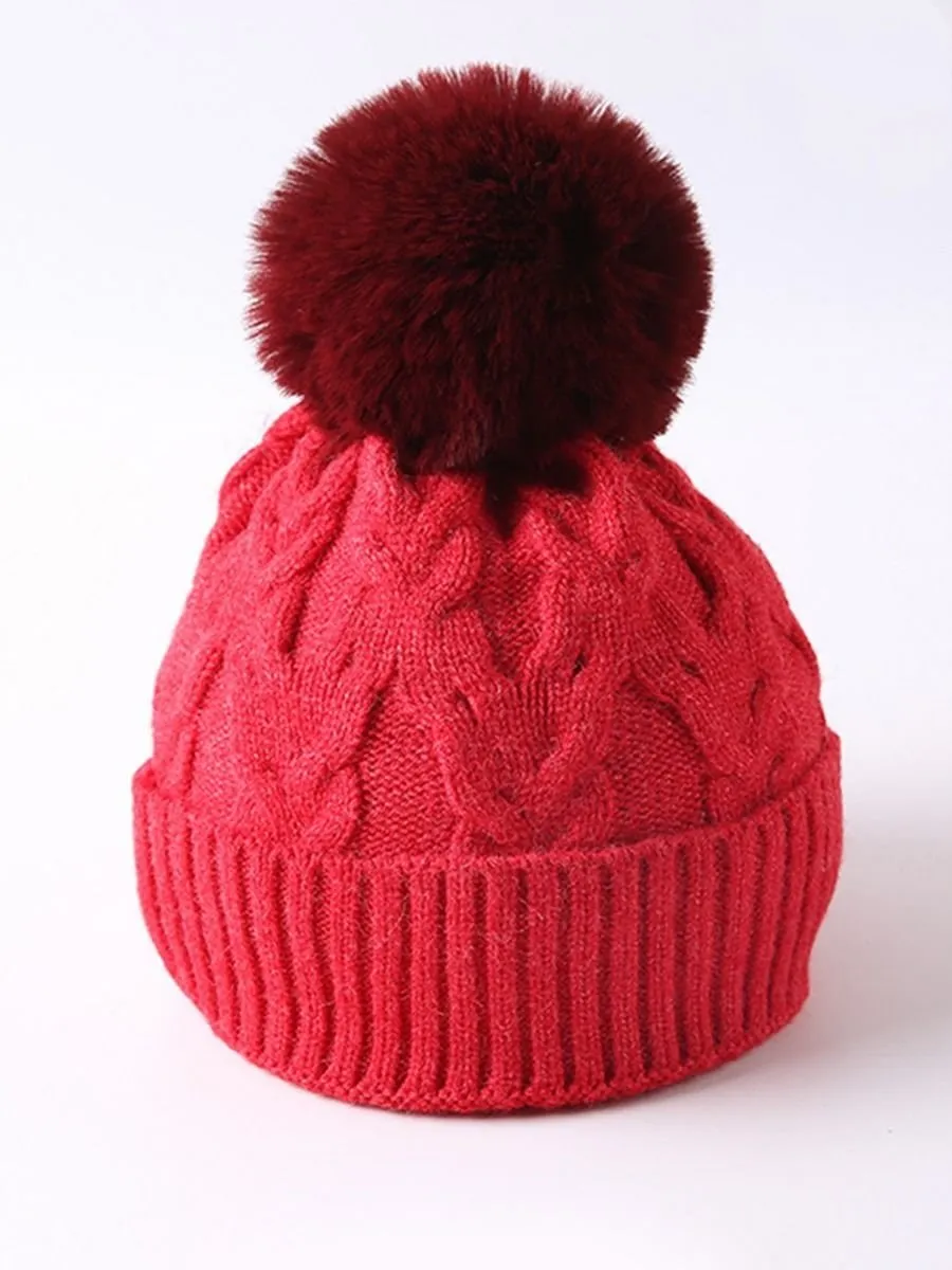 Cute Baby Toddler Kids Single Pompon Cable Knit Beanie Hat