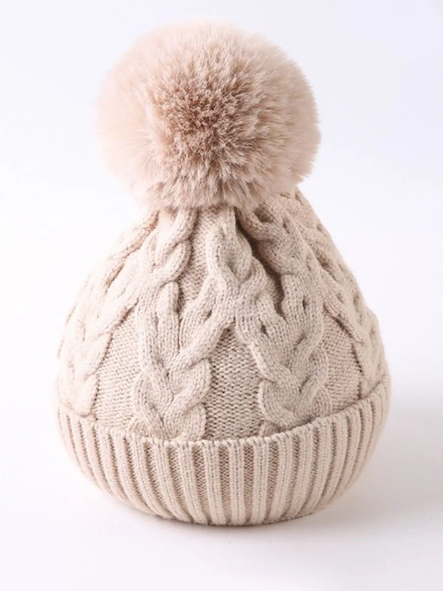 Cute Baby Toddler Kids Single Pompon Cable Knit Beanie Hat