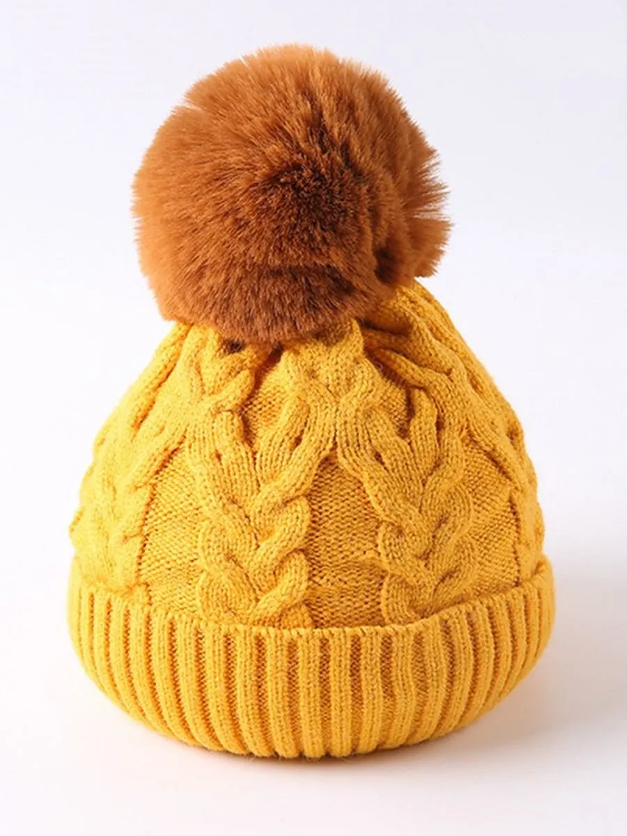 Cute Baby Toddler Kids Single Pompon Cable Knit Beanie Hat