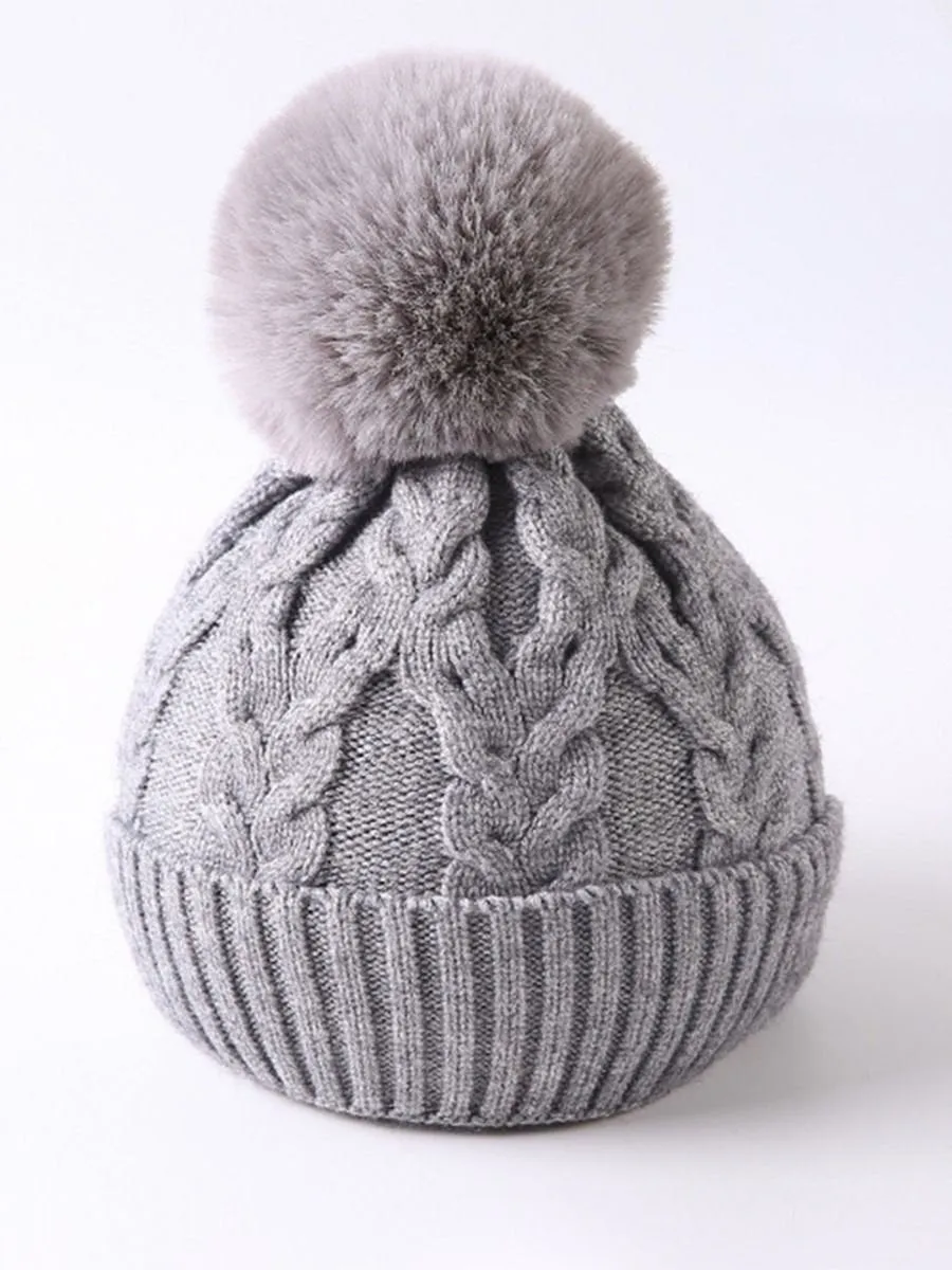 Cute Baby Toddler Kids Single Pompon Cable Knit Beanie Hat