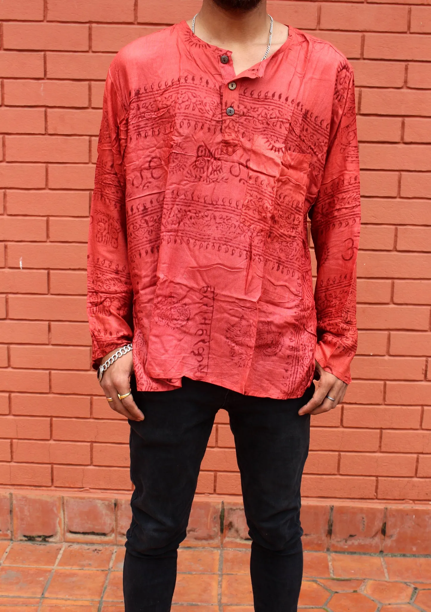 Dark Orange Cotton Om Prayer Shirt/ Yoga shirt