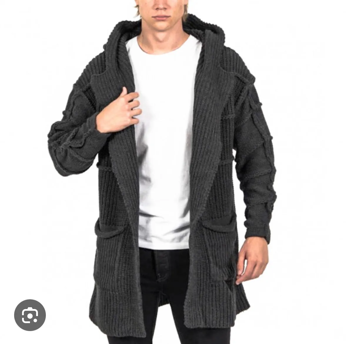 [Dimo] Charcoal Grey Fashion Sweater Cardigan with Hood