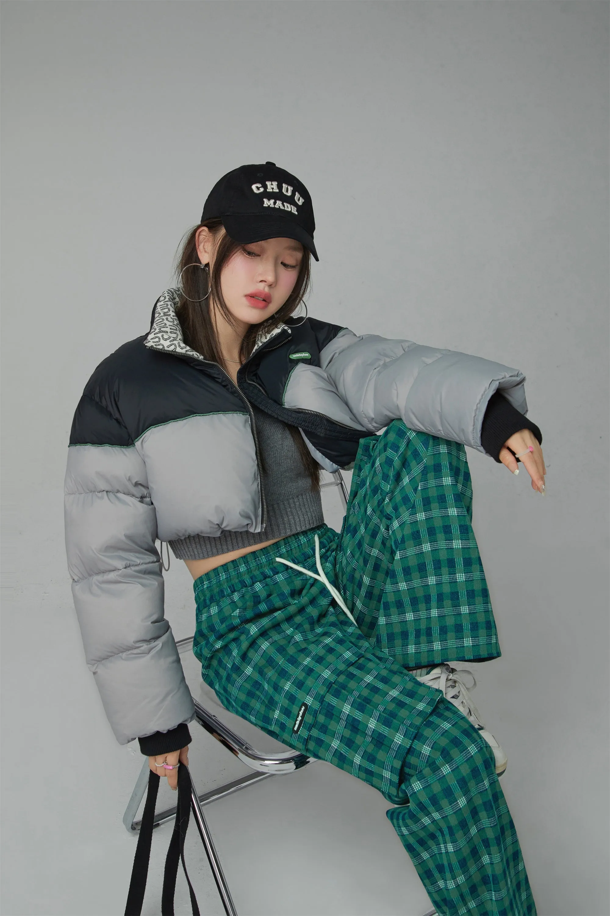 Down To Earth Check High Waist Cargo Pants