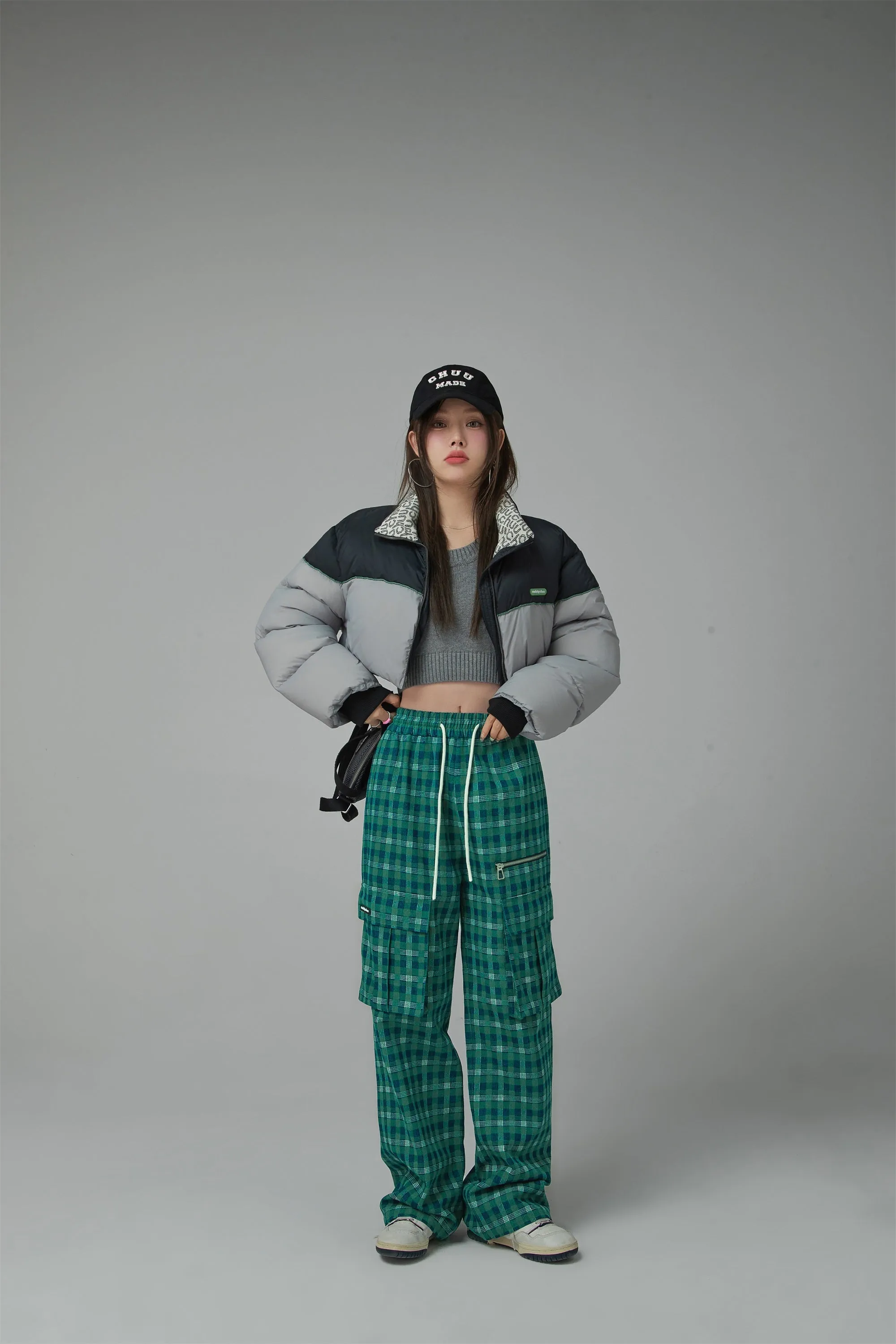 Down To Earth Check High Waist Cargo Pants