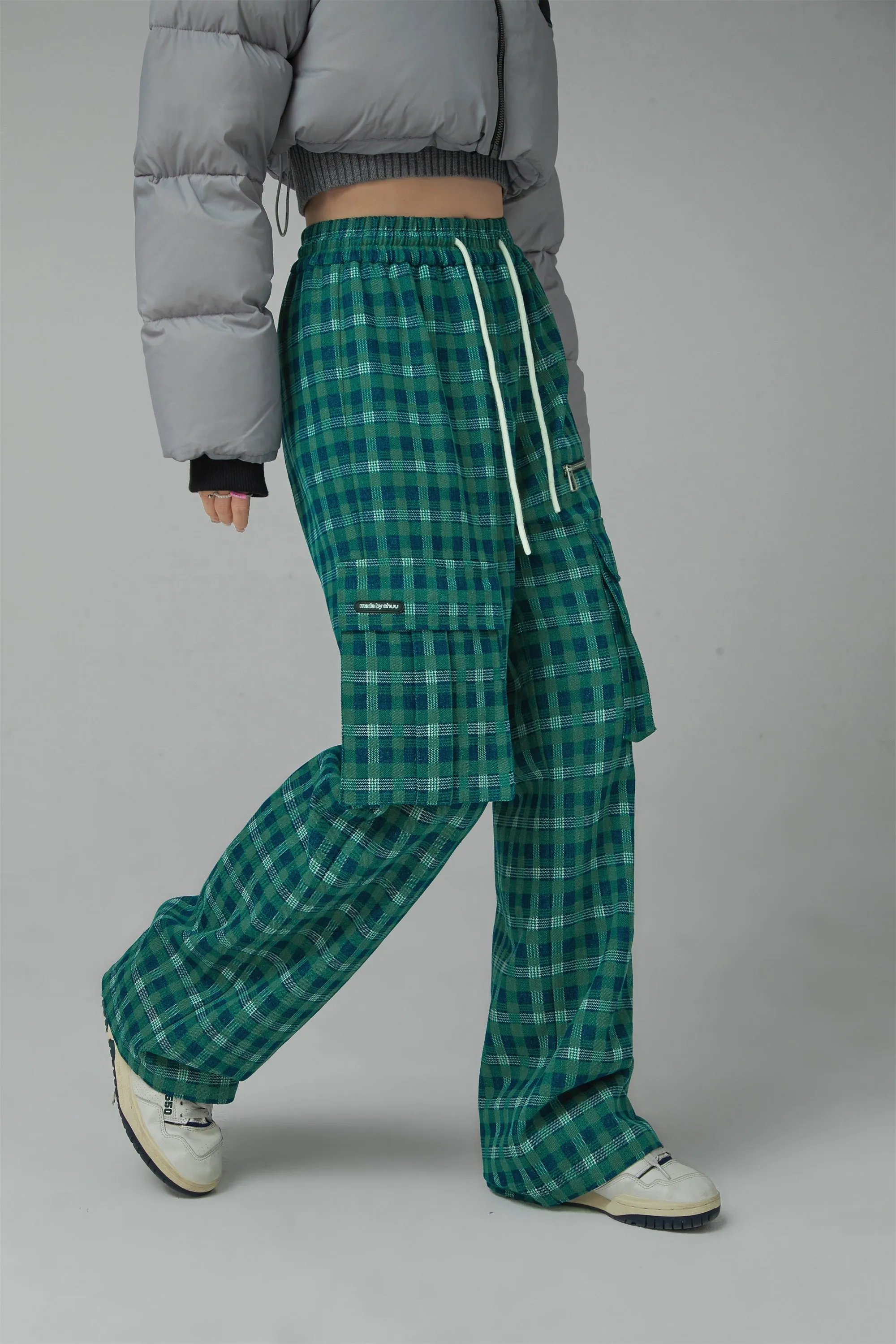 Down To Earth Check High Waist Cargo Pants