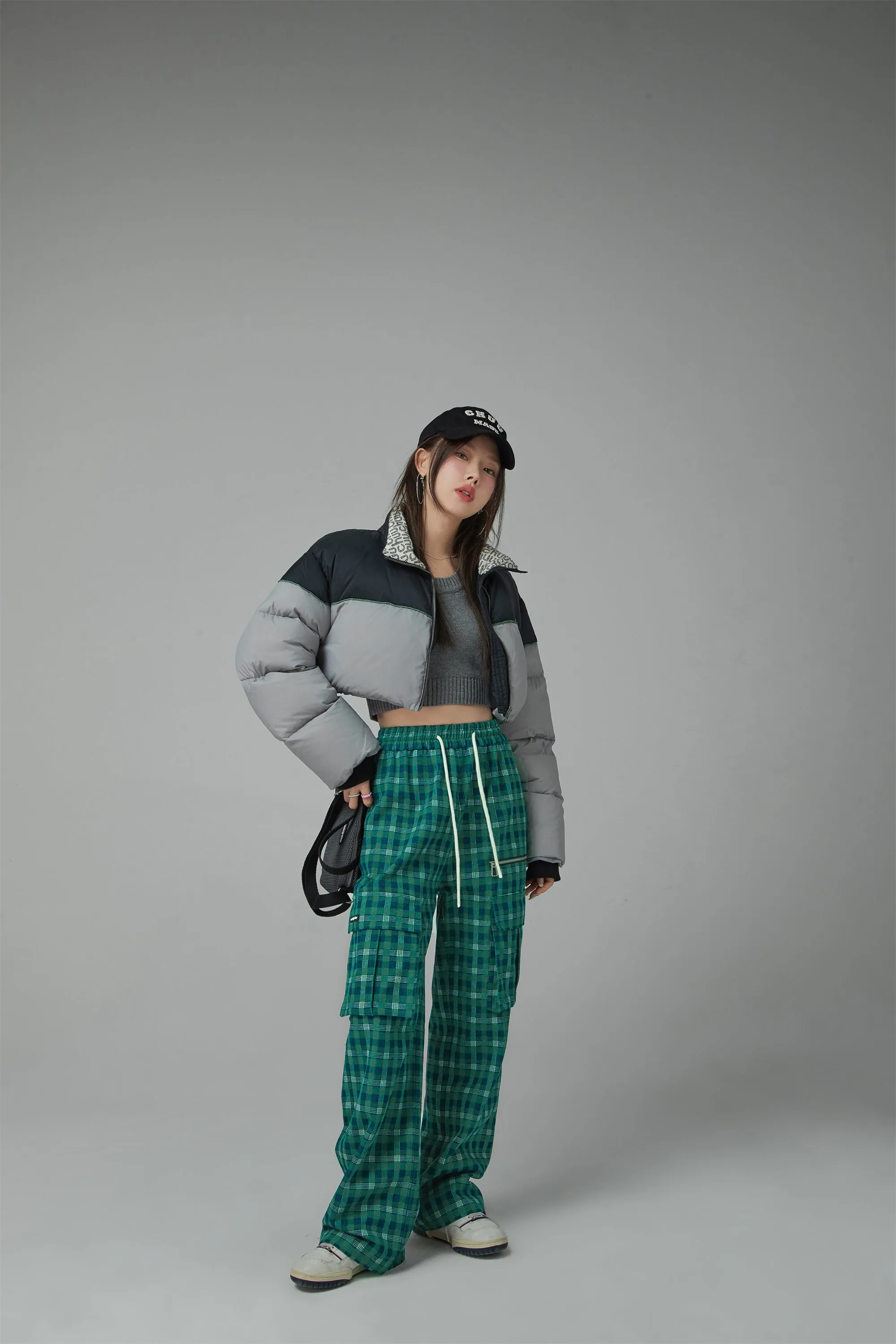 Down To Earth Check High Waist Cargo Pants