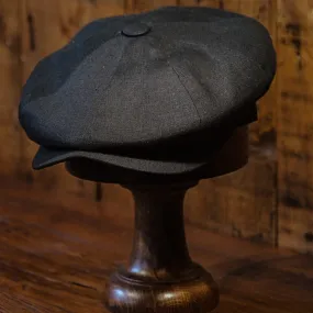 Eight Piece  Black Linen Newsboy Cap