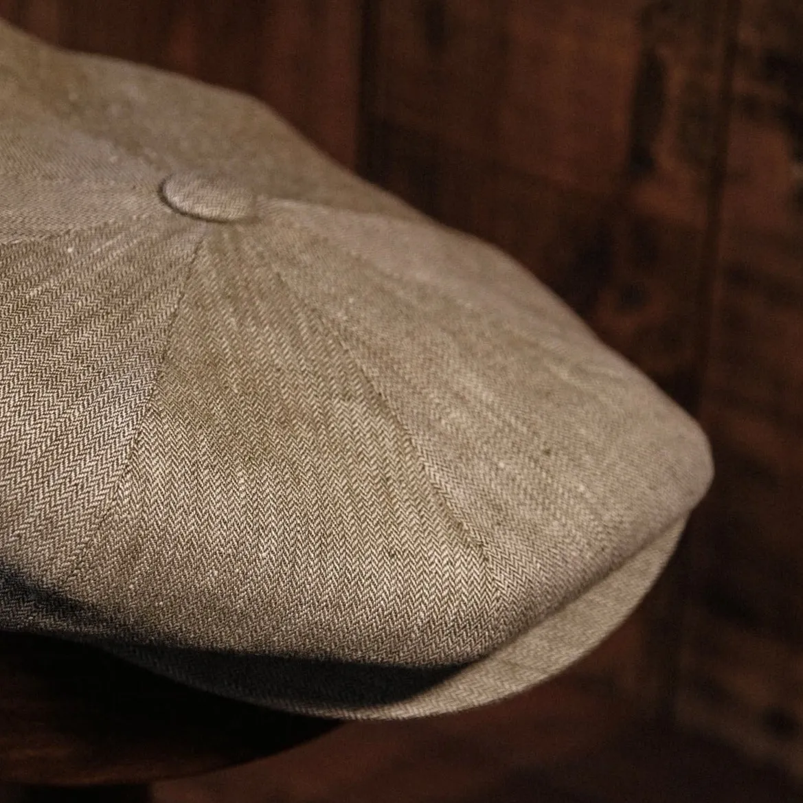 Eight Piece Light-Brown Linen Newsboy Cap