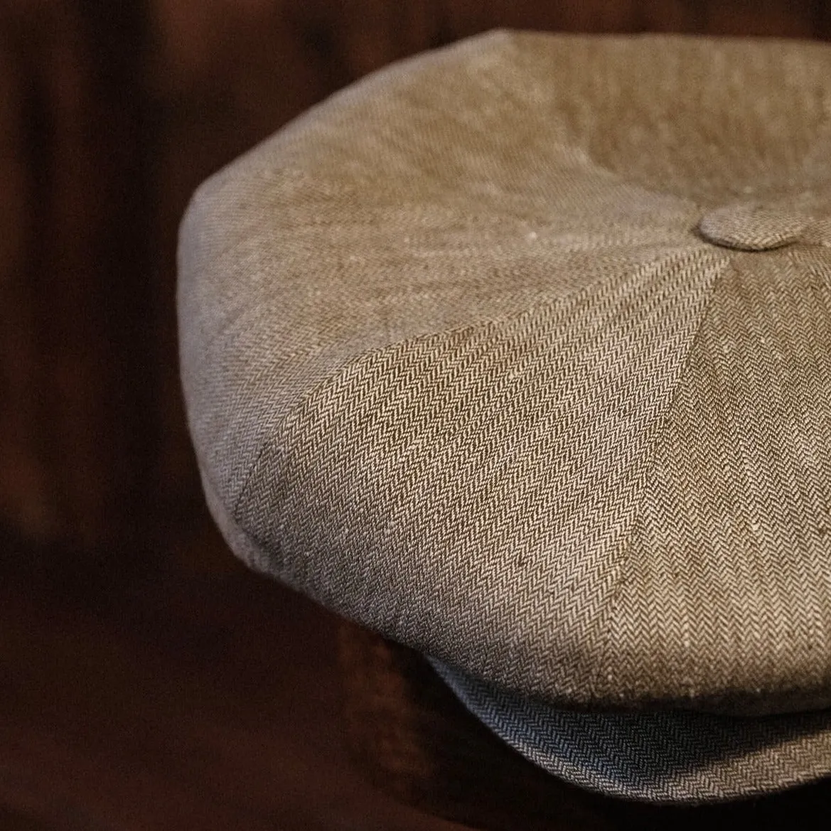 Eight Piece Light-Brown Linen Newsboy Cap