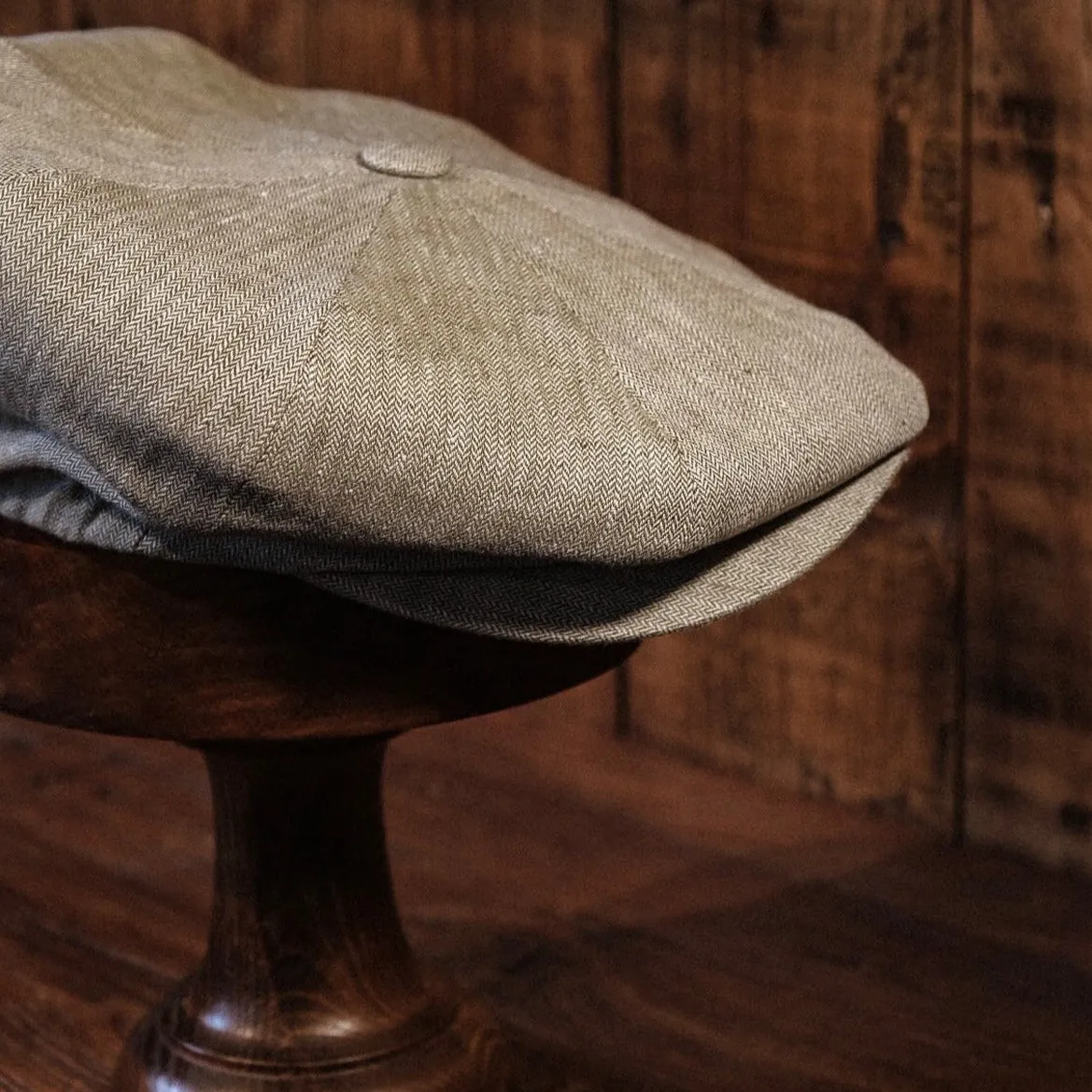 Eight Piece Light-Brown Linen Newsboy Cap