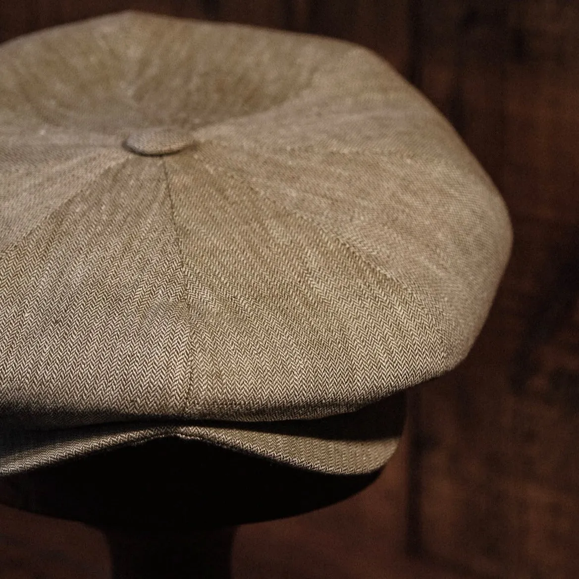 Eight Piece Light-Brown Linen Newsboy Cap