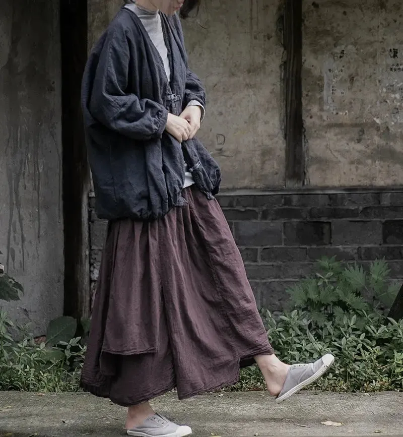 Elegant Dark Purple Pure Cotton Irregular Midi-Length Skirt