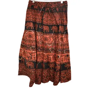 Elephant Pattern Red Long Cotton Skirt