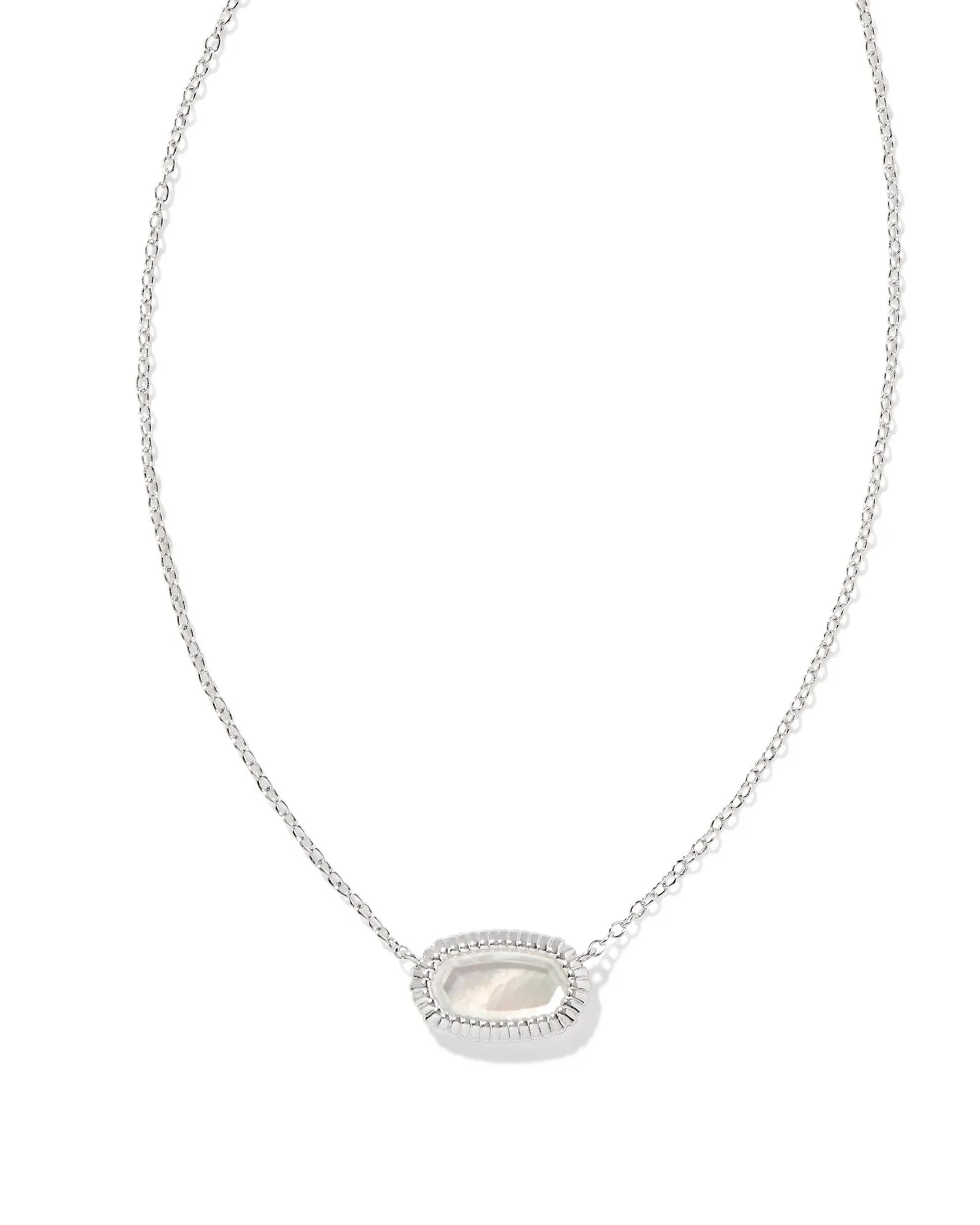 Elisa Ridge Framed Pendant Necklace in Rhodium Ivory Mother of Pearl