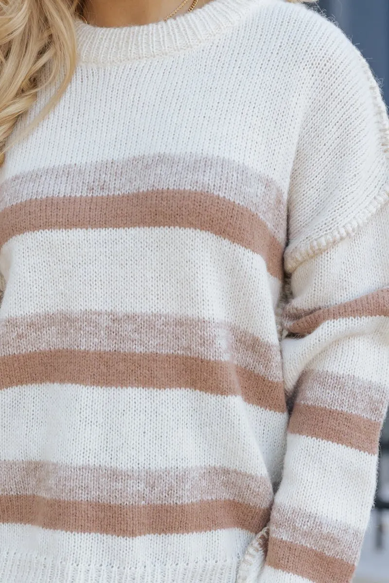 Fall Break Cream Striped Colorblock Sweater - FINAL SALE