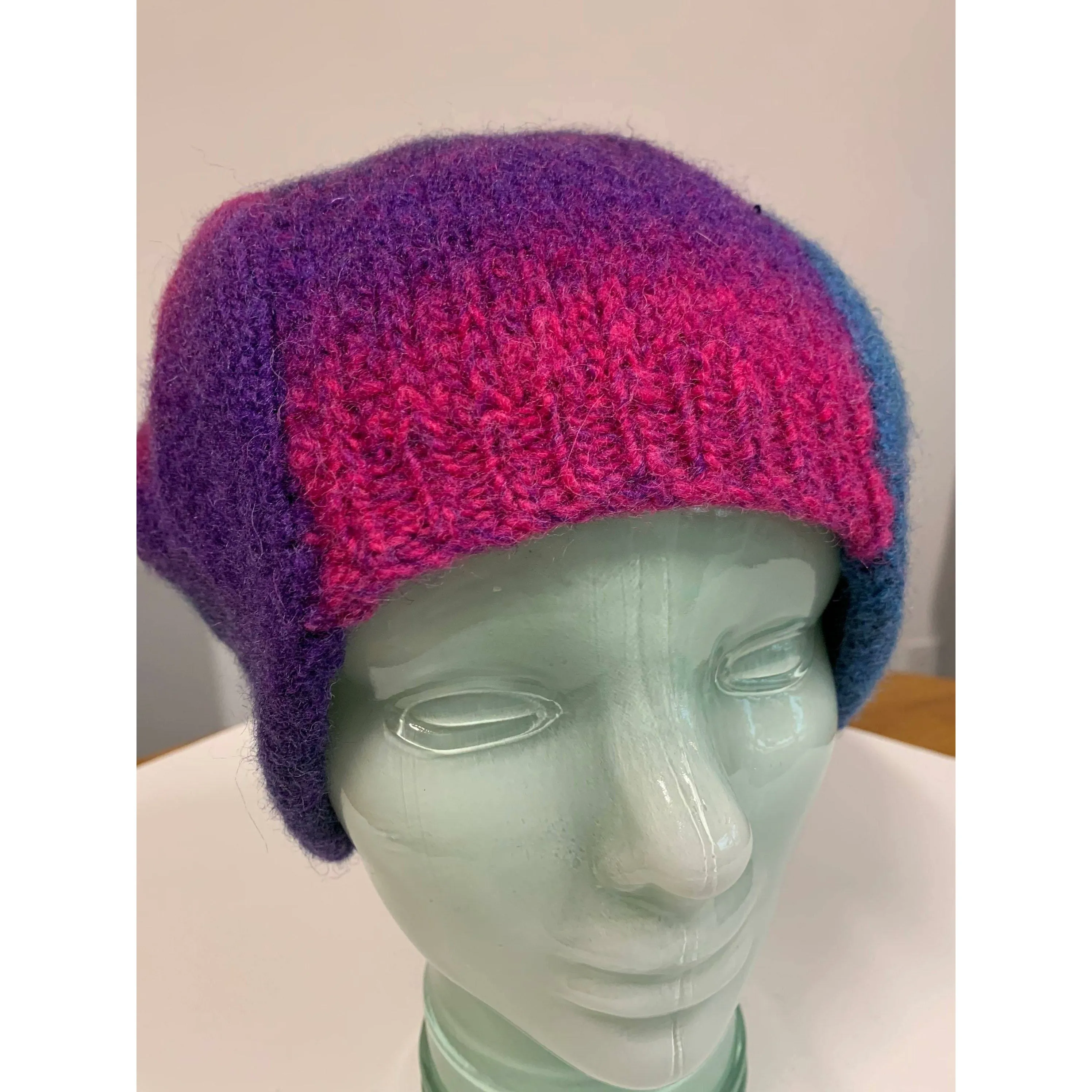 Felted hand knit lambs wool bomber style hat in muti colors. Major warmth. Perfect walking hat. Free shipping