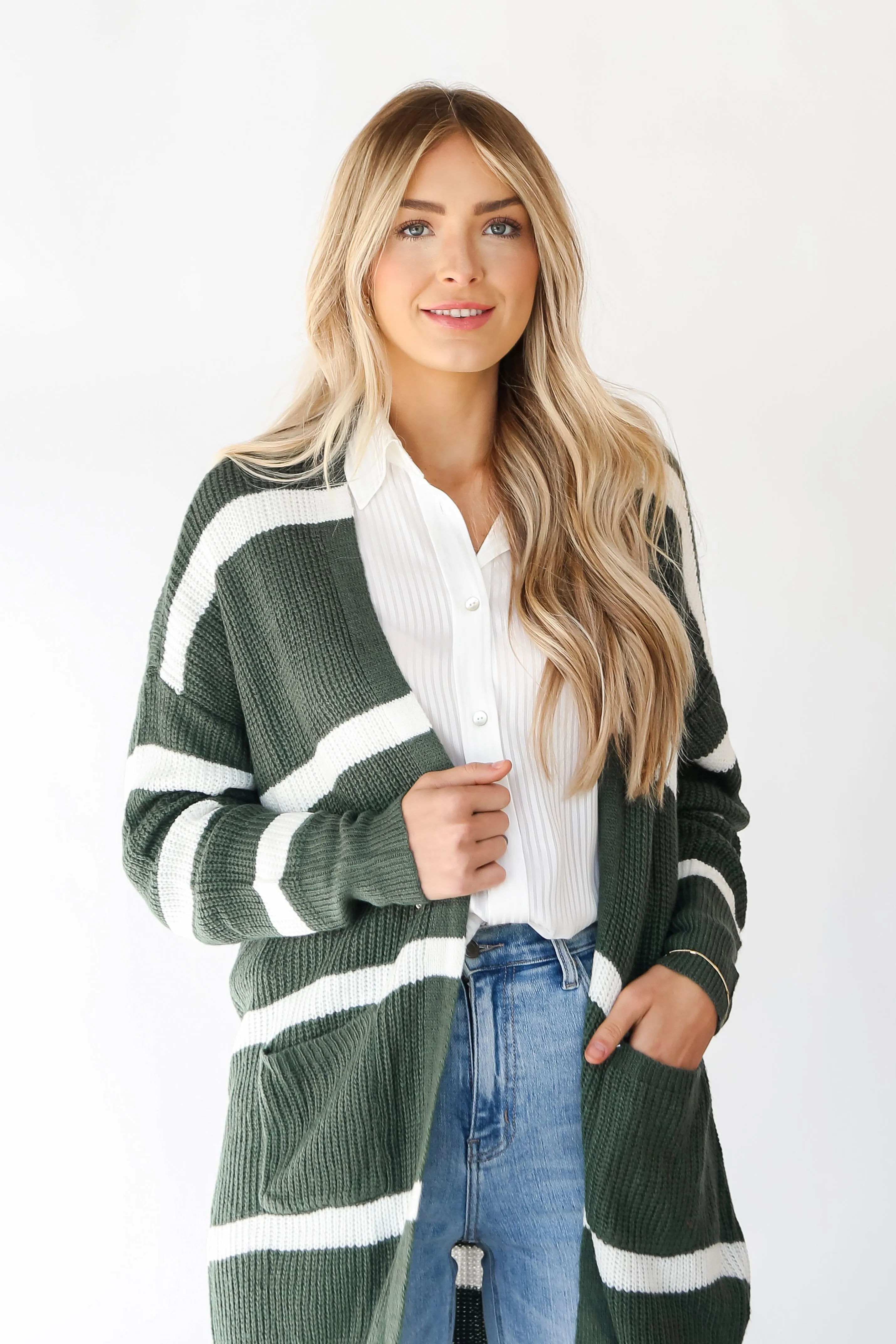 FINAL SALE - Cozy Circumstance Green Striped Longline Cardigan