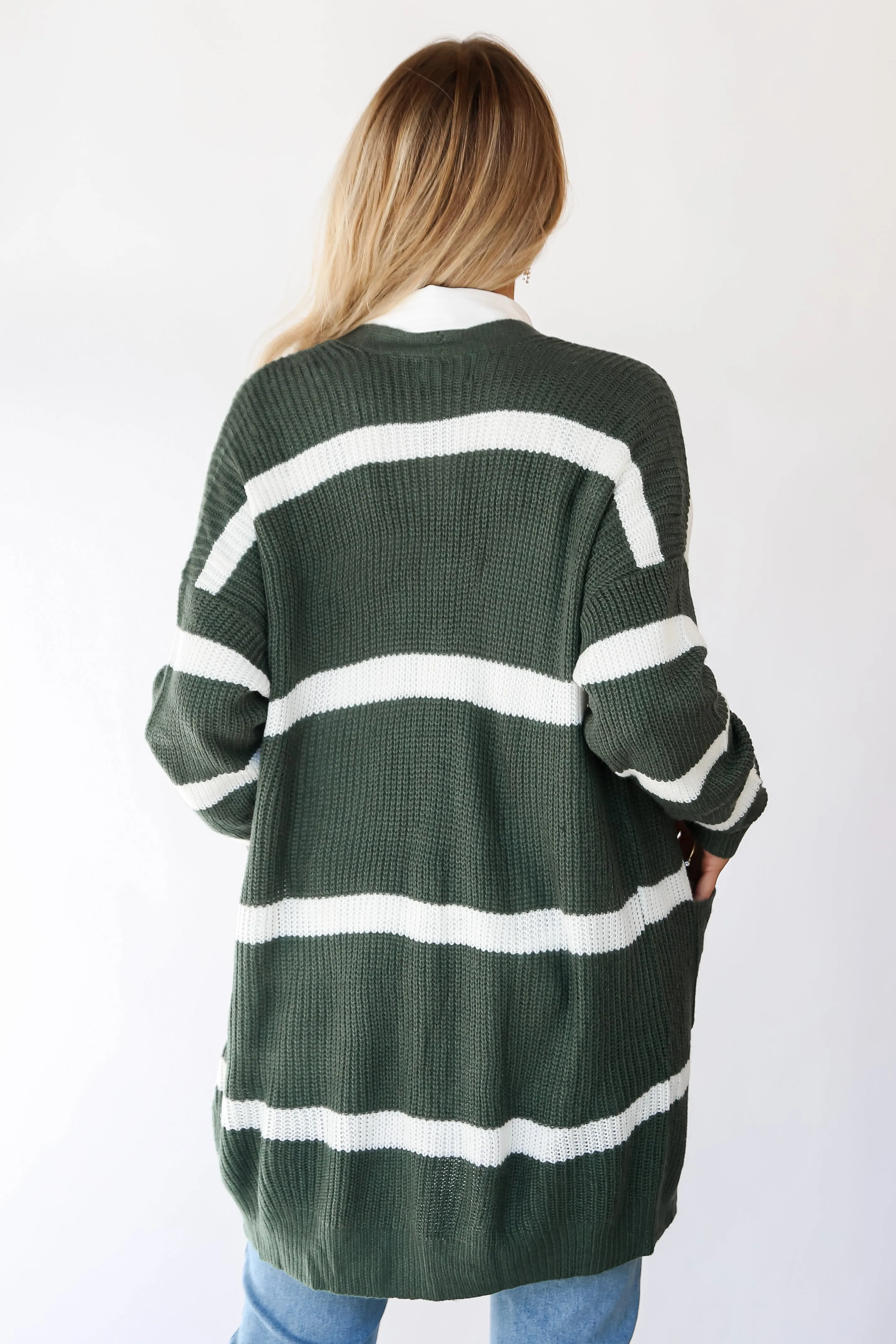 FINAL SALE - Cozy Circumstance Green Striped Longline Cardigan