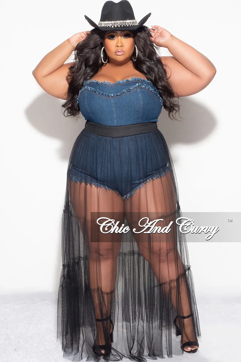 Final Sale Plus Size Strapless Romper with Mesh Skirt