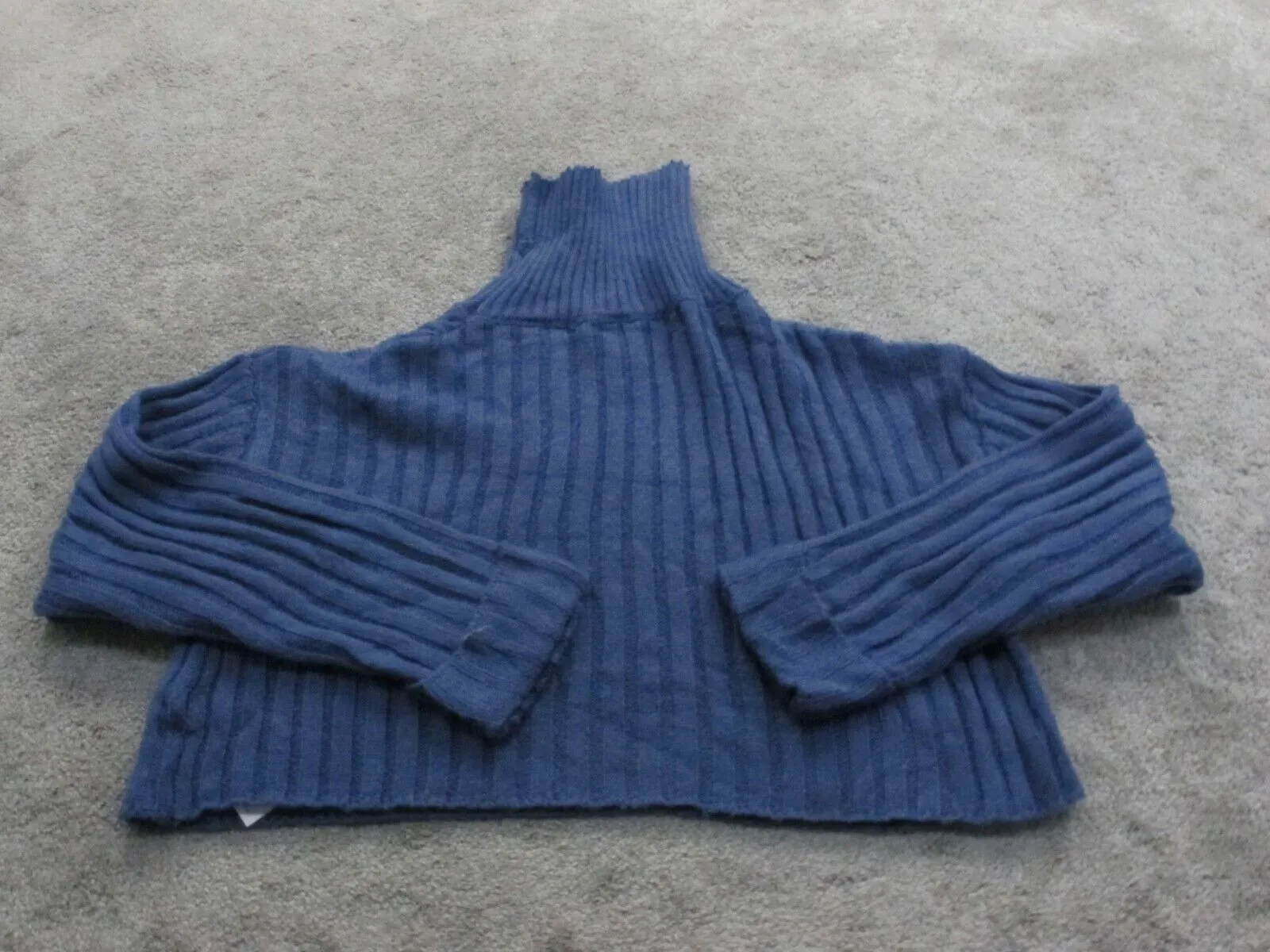 Forever 21 Women Pullover Crop Sweater Knitted Long Sleeve High Neck Blue Size S