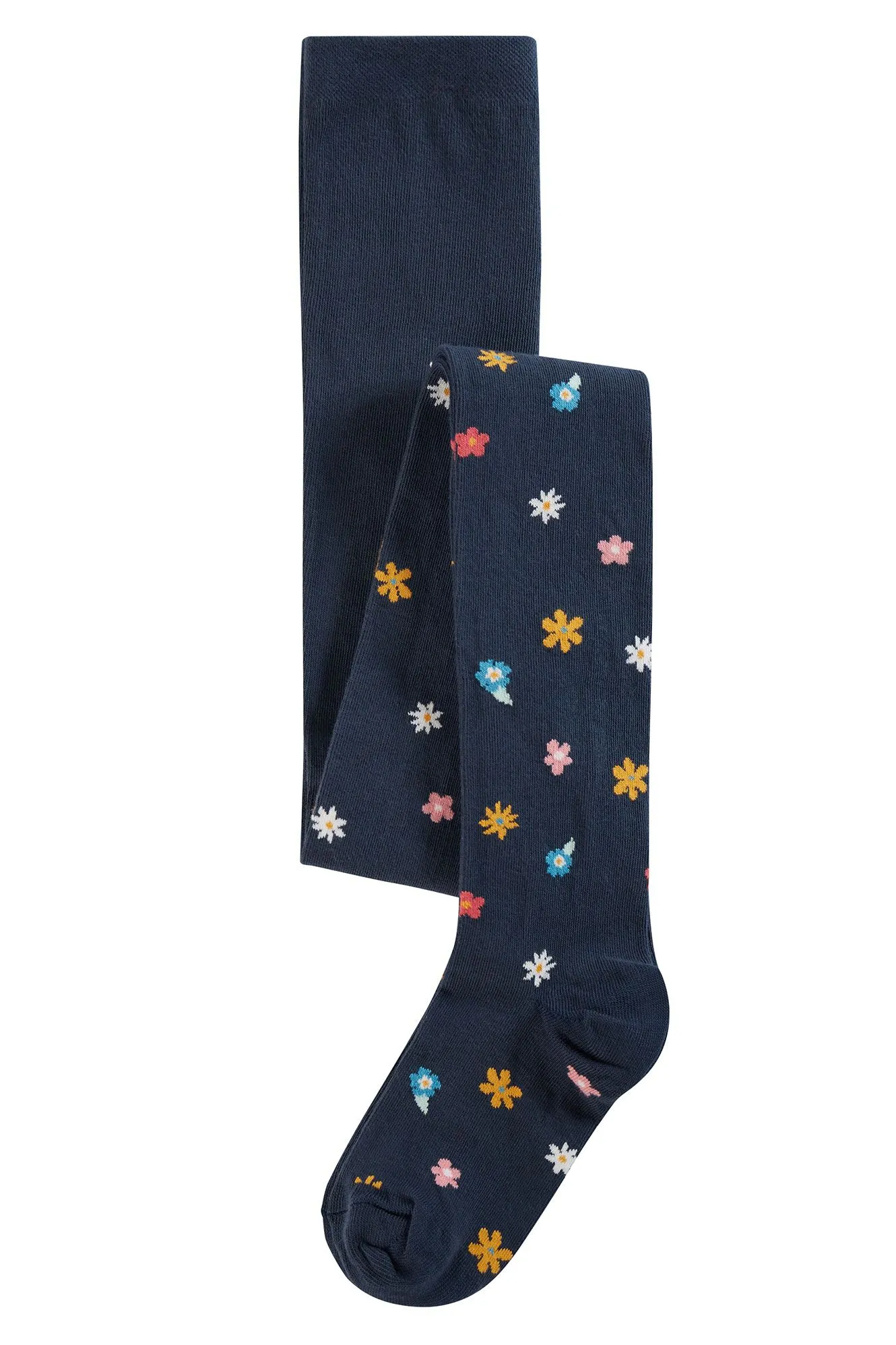 Frugi Girls Norah Navy Flower Print Tights